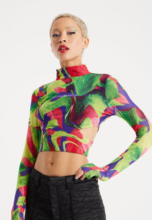 HOUSE OF HOLLAND ABSTRACT MULTICOLORED PRINT CROP TOP