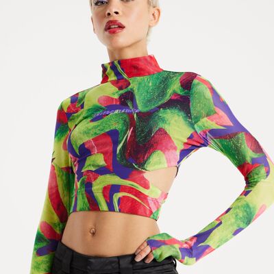 HOUSE OF HOLLAND ABSTRACT MULTICOLORED PRINT CROP TOP