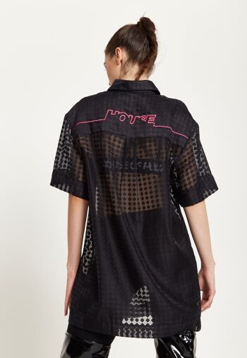 House of Holland Logo Back Shirt en noir avec broderie rose 7