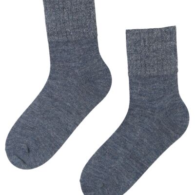 Blaue Socken aus ALPAKAWOLLE mit funkelndem Rand