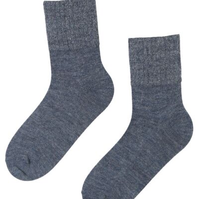Blaue Socken aus ALPAKAWOLLE mit funkelndem Rand