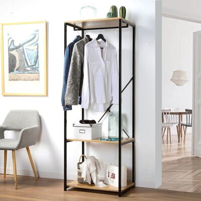 Wardrobe with 3 metal shelves and oak decor - L60 cm