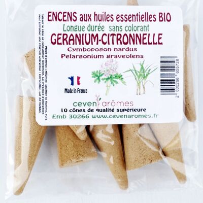 GERANIUM-CITRONELLA incense cones with organic essential oils