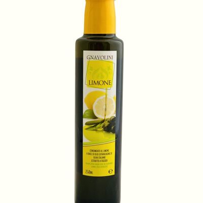 Condimenti aromatizzato al LIMONE a base di olio extravergine di oliva 100 % italiano estratto a freddo.