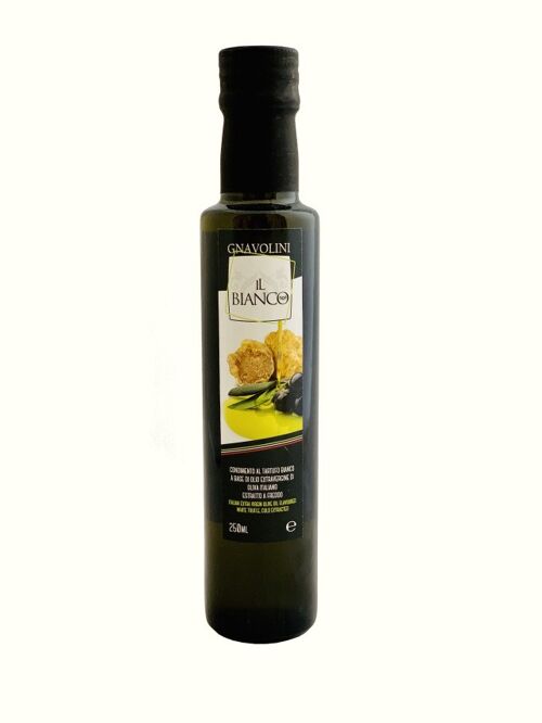 Condimenti aromatizzato al TARTUFO BIANCO a base di olio extravergine di oliva 100 % italiano estratto a freddo.