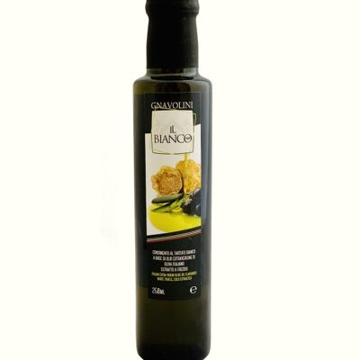 Condimentos aromatizados con TRUFA BLANCA a base de aceite de oliva virgen extra 100% italiano prensado en frío.