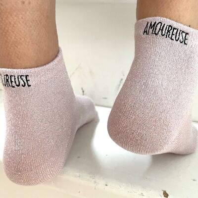 Idea de regalo: calcetines rosas con purpurina "enamorados"