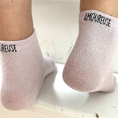 Gift idea: Pink glitter socks "in love"