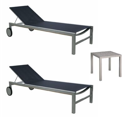 SET 2 BLACK CUBIC TEXTHILENE SUNLOUNGER + 1 CUBIC AUXILIARY TABLE SQ20043