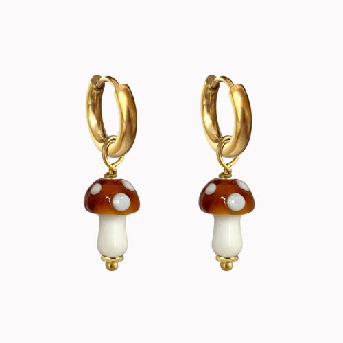 Earrings Mushroom Brown Gold