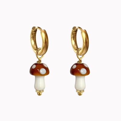 Boucles d'oreilles Champignon Marron Or