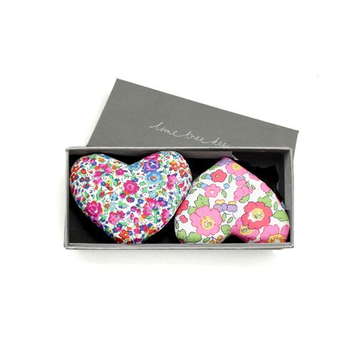 With Love Box of 2 Lavender Hearts made with Liberty Fabric