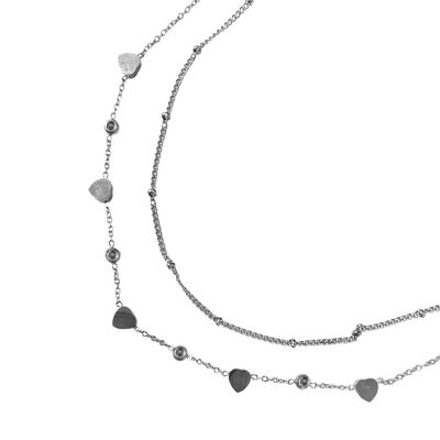 Collier Layers coeur argent - acier inoxydable