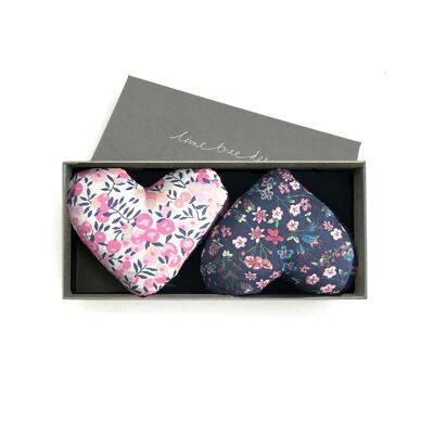 Lovey Dovey Caja de 2 Corazones Lavanda confeccionada con Tela Liberty