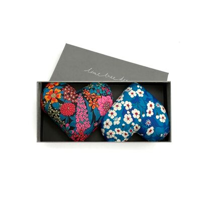 Romeo & Juliet Caja de 2 Corazones Lavanda en Tela Liberty