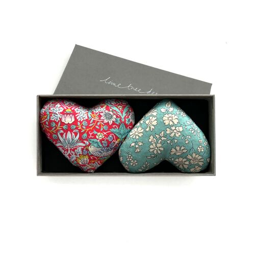 Hope and Glory Box of 2 Lavender Hearts made with Liberty Fabric