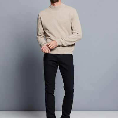 BEIGE WOOL AND CASHMERE HIGH NECK SWEATER
