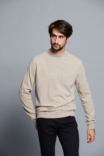 PULL COL MONTANT EN LAINE ET CASHEMERE BEIGE 2