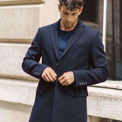 STRAIGHT COAT IN NAVY WOOL AND CASHMERE