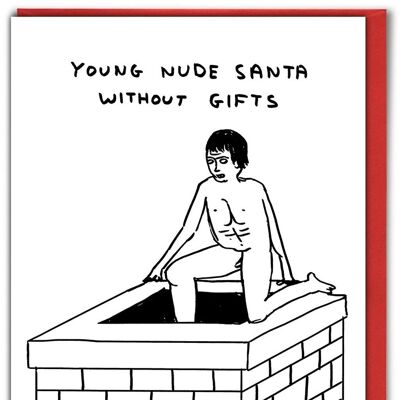 Tarjeta de Navidad - Tarjeta de Navidad de Papá Noel desnuda joven divertida