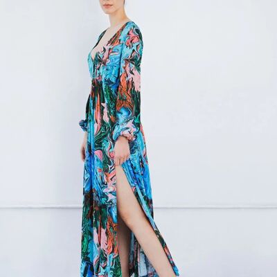 Jersey V Neck Maxi Dress in Paint Stroke Print