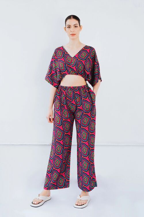 Upcycled - The Winnie - Relaxed Pants & Oversized Crop Top Set in Concentric Pink