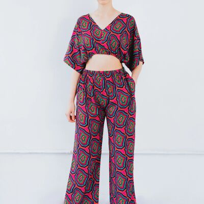 Upcycled – The Winnie – Relaxed Pants & Oversized Crop Top Set in Concentric Pink