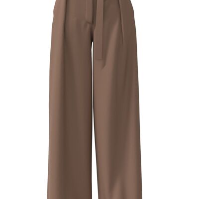 Pleated High-Waisted Wide Leg Trouser in Beige
