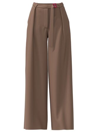 Pantalon large plissé à taille haute en beige 1