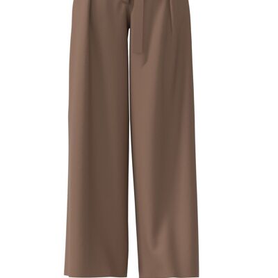Pantalon large plissé à taille haute en beige