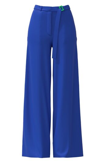 Pantalon large plissé à taille haute en bleu 2