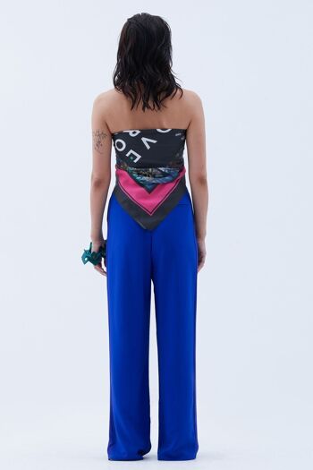 Pantalon large plissé à taille haute en bleu 3