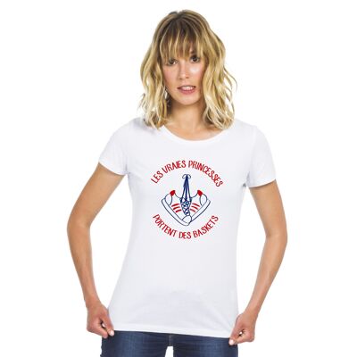 TSHIRT BLANC LES VRAIES PRINCESSES PORTENT DES BASKETS femme