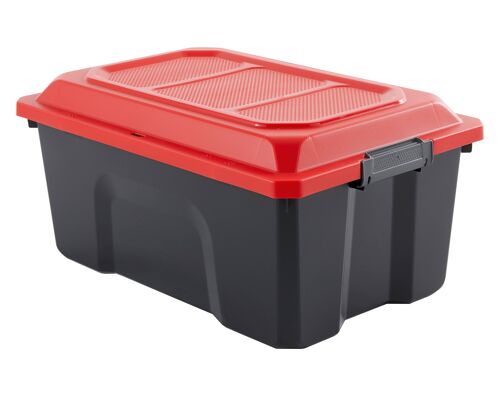 Malle de rangement à couvercle clipsable 40L - Rouge et Noir