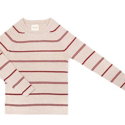 Basic Pullover Oat/Crimson Stripe