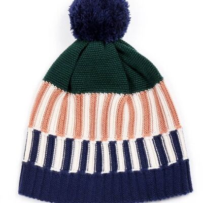 Colorful Beanie Navy/Dusty Pink Stripe