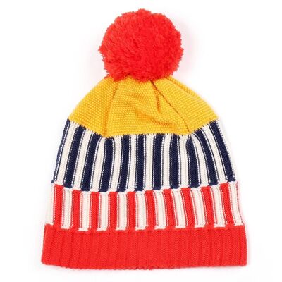 Bunte Beanie Rot/Navy Stripe