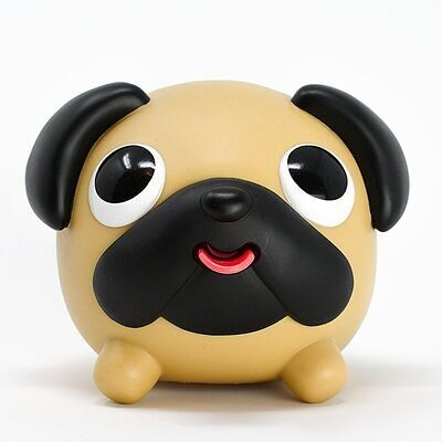 Animaux kawaii : Carlin, chien - Collection Jabber Pug par Sankyo Toys, une boule à presser et sensoriel qui tire la langue avec une voix unique, jouet interactif et sensoriel enfant 18 mois+