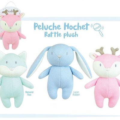 TRICOTOU FORET PELUCHE HOCHET 20CM 3 AST