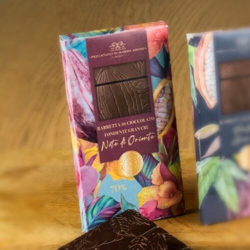 Barretta di cioccolato fondente Gran Cru 70% Note di Oriente - I Peccatucci di Mamma Andrea