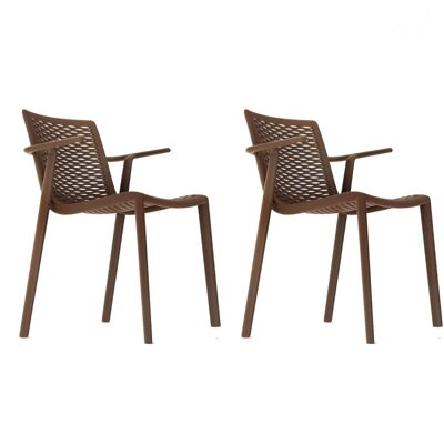 SET 2 CHAIR WITH ARMS NET-KAT CHOCOLATE VT21055