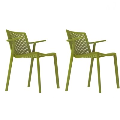 SET 2 CHAIR WITH ARMS NET-KAT OLIVE GREEN VT21056