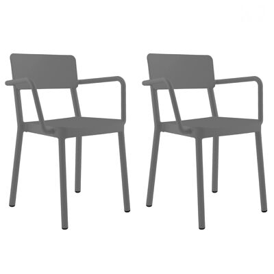 SET 2 LISBOA CHAIR WITH ARMS DARK GRAY VT21114