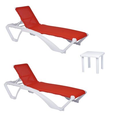 SET 2 LOUNGE ACQUA BIANCO/ROSSO + TAVOLO ANDORRA BIANCO VT21137