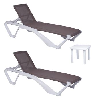 garbar ACQUA-ANDORRA Set 2+1 Chaise Longue d'Extérieur-Table d'Appoint Structure Blanche - Textilène Sable 1