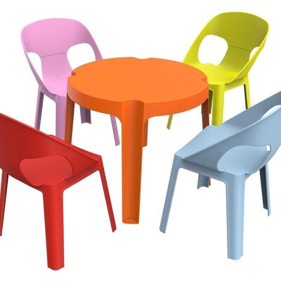 RITA SET 2 (TABLE ORANGE+4 CHAISES ROUGE/ROSE/BLEU/CITRON VERT) VT21171