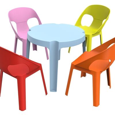 RITA SET 4 (BLUE TABLE+4 RED/PINK/ORANGE/LIME CHAIRS) VT21173