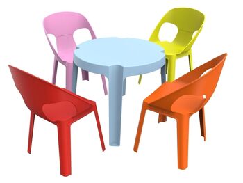 RITA SET 4 (TABLE BLEU+4 CHAISES ROUGE/ROSE/ORANGE/CITRON VERT) VT21173 1