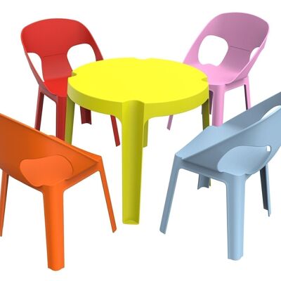 RITA SET 5 (LIME GREEN TABLE+4 RED/PINK/ORANGE/BLUE CHAIRS) VT21174