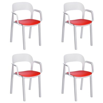 SET 4 SEDIA CON BRACCIOLI SU SEDILE BIANCO ROSSO VT21252